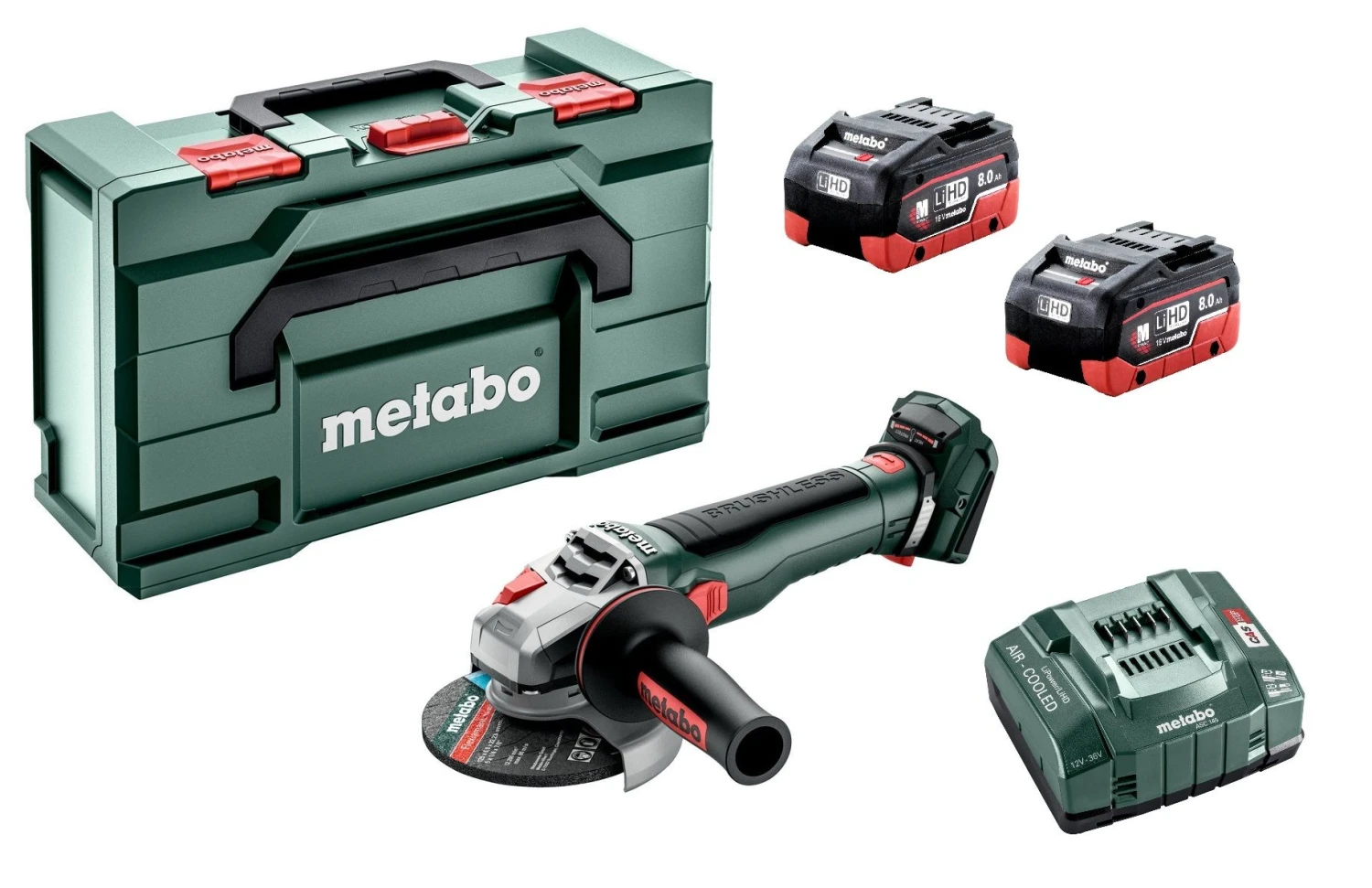 Metabo WB 18 LT BL 11-125 Quick 18V Li-ion Accu Haakse Slijper Set (2x 8.0 LiHD Ah) In MetaBox 3 Metabo WB 18 LT BL 11-125 Quick 18V Li-ion Accu Haakse Slijper Set (2x 8.0 LiHD Ah) In MetaBox
